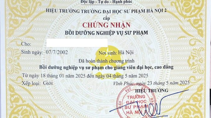 chứng nhận sp giảng viên